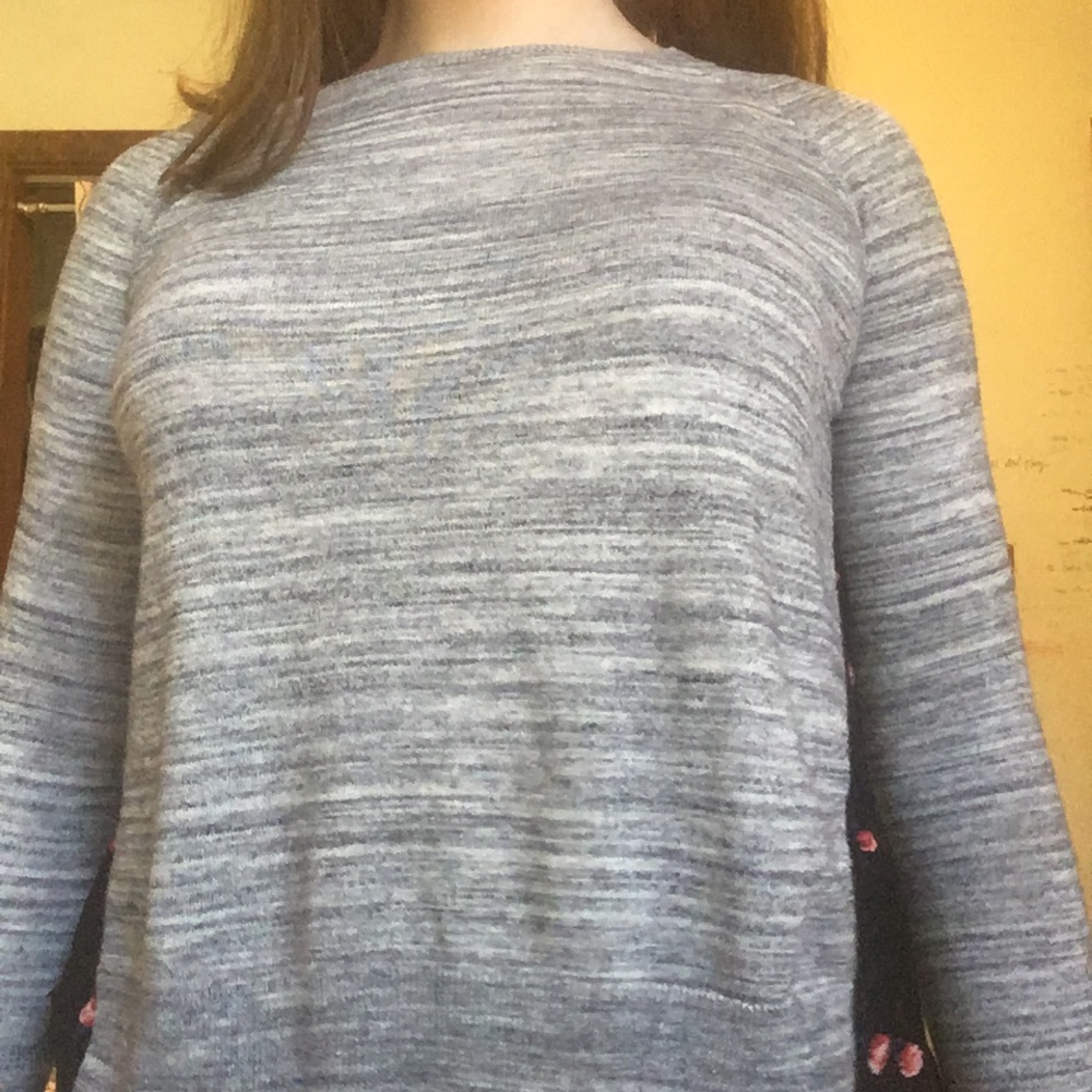 grey sweater with floral back